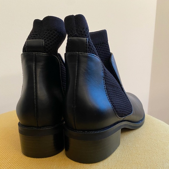 New Zara black Leather Chelsea Sock Ankle Boots 38 - Picture 8 of 12